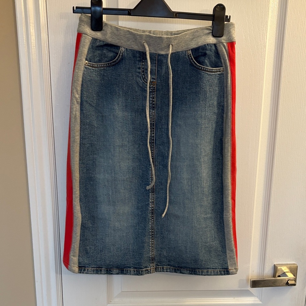Market & Spruce Denim Skirt with Red Accents